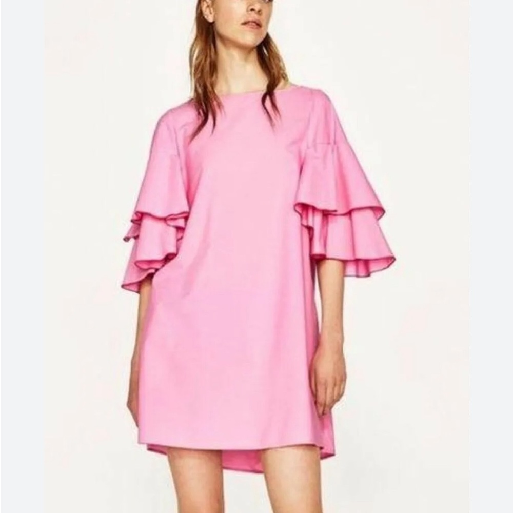 Zara Pink Frill Sleeve dress